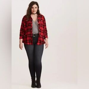 Torrid Challis Button Down Shirt Red Buffalo Plaid I4